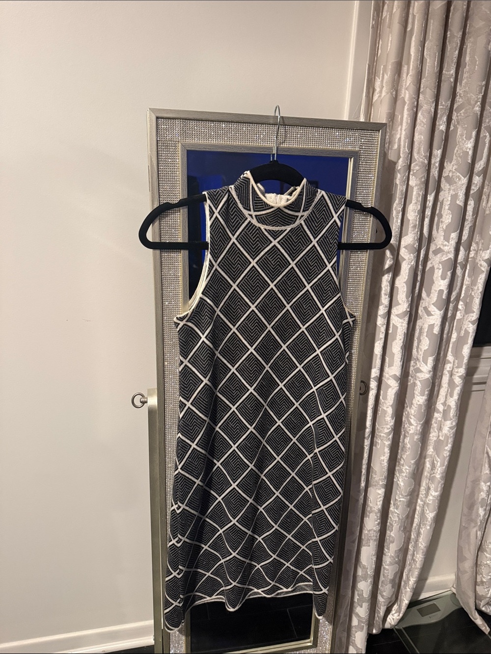 Romeo & Juliet Couture Black and White Diamond Lattice Mini Dress